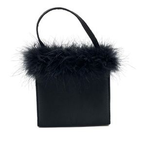 Vintage 90s black mini purse with feathers on top